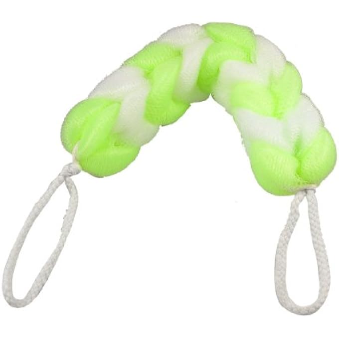 Dual Hanging Hoop Body Cleaning Bath Shower Pouf Green White